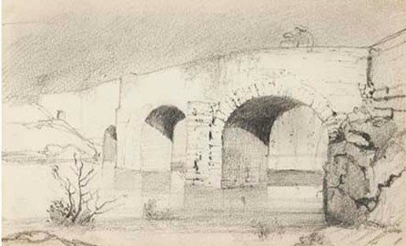 Study of a bridge with figures