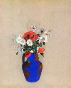 Poppies And Daisies In A Blue Vase