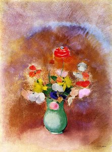 Poppies And Daisies In A Blue Vase